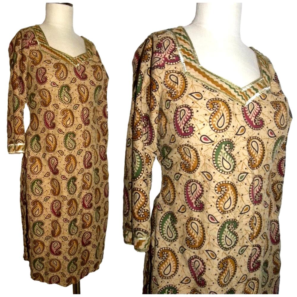 Vintage Paisley Cotton Sari Top Boho Indian Tunic | XS/S